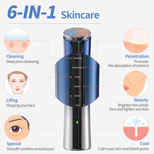 Texet Skin Tightening Device 6-in-1 Microcurrent Facial Device Face Massager, Firming,Lifting, Toning, Wrinkle