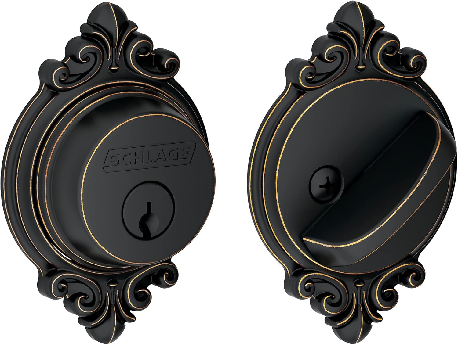 Schlage B60 N BRK 716 Deadbolt with Brookshire Trim, Keyed 1 Side, Highest Residential Security, Aged Bronze