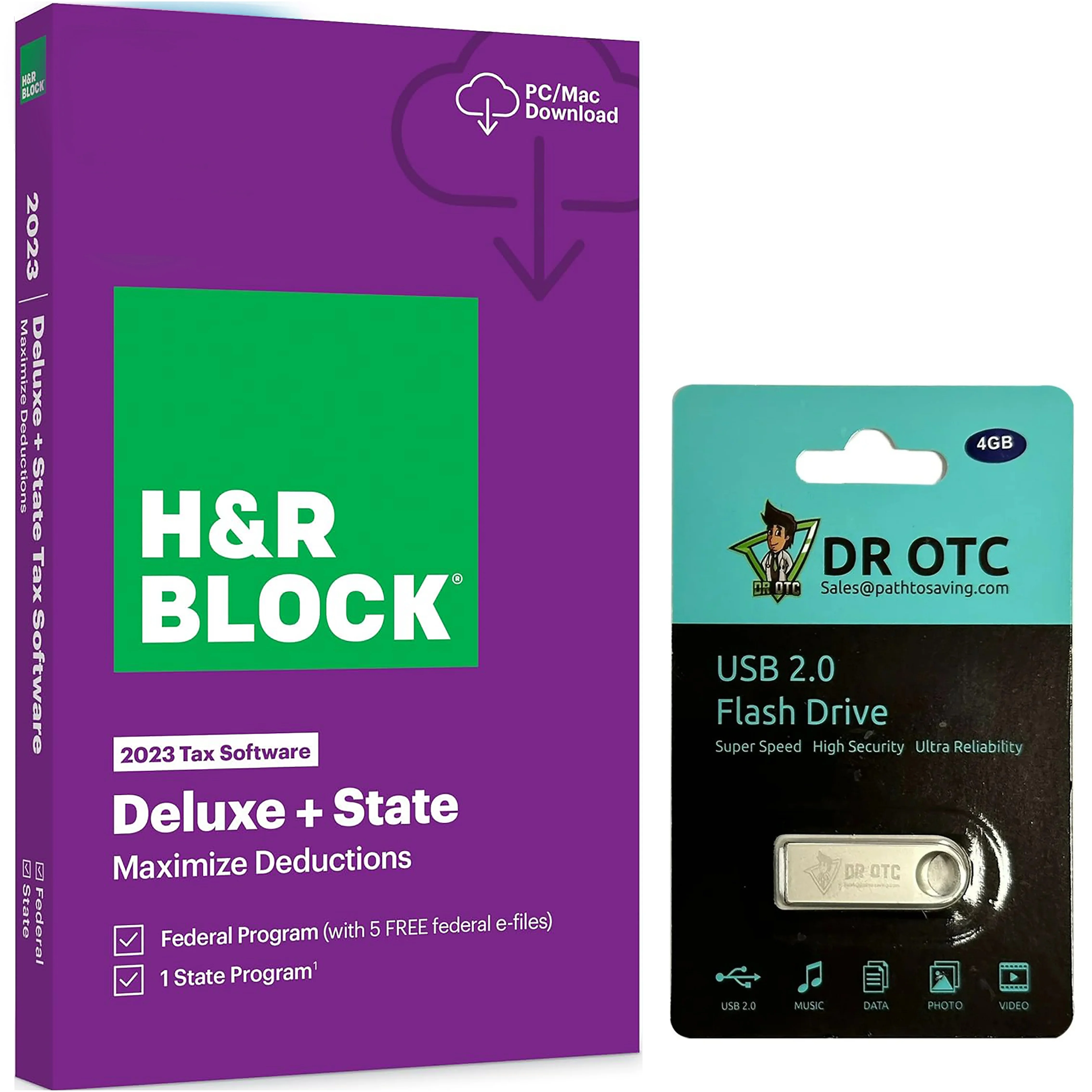 H&R Block Tax Software Deluxe + State 2023  - BONUS FREE Dr OTC USB Drive 4GB