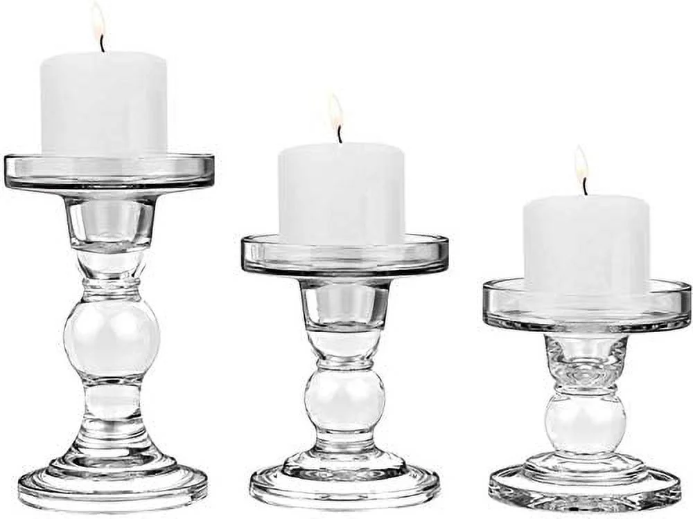 3 Pcs Glass Candle Holders for Pillar & Taper Candle Elegant Crystal Candlesticks Home Décor