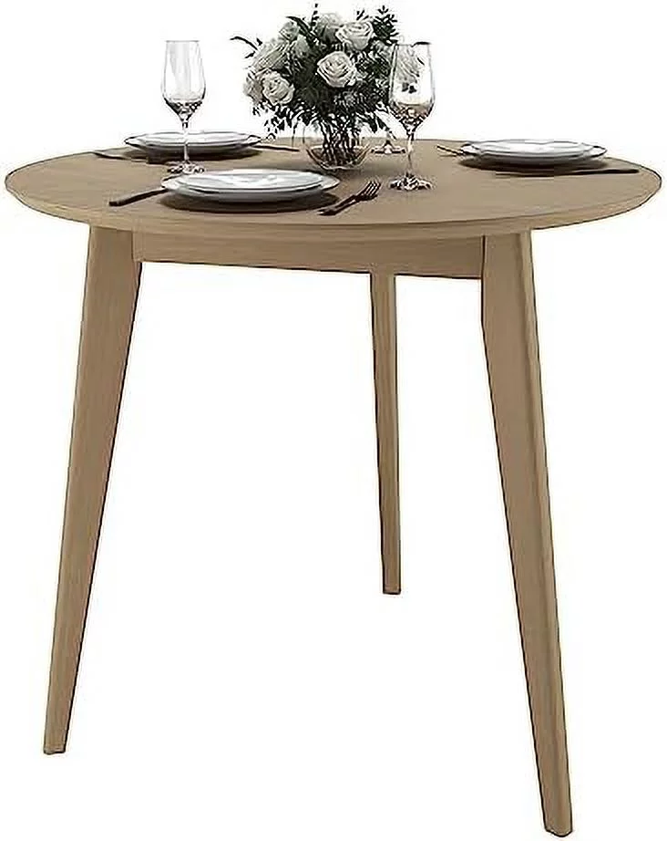 TJUNBOLIFE DAIVA  Orion Light 31 inch 3 Legs Round Table for 3 Person-Birch Solid Wood Kitchen & Dining Room  - Mid Century Modern Scandinavian Style\u2013White Brown Table for Small
