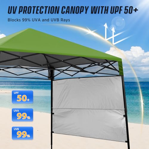 EAGLE PEAK 8x8 Pop Up Canopy Tent with Sidewall, Compact, Portable Slant Leg Instant Sun Shelter for Beach, Sports, & Camping, 8x8 Base 6x6 Top, Blue