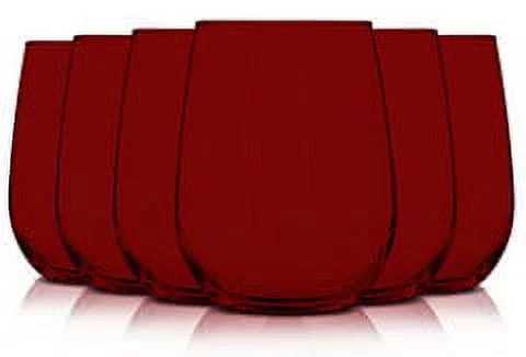 TableTop King 15 oz Wine Glasses, Stemless Style, Full Accent, Red, Set of 6