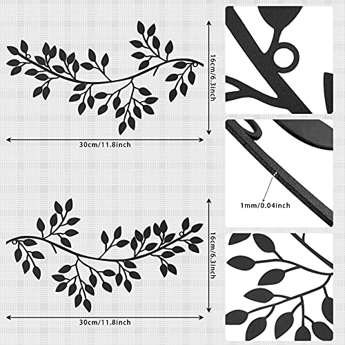 Hotop 2 Pieces Metal Tree Leaf Wall Decor Vine Olive Branch Leaf Wall Art Wrought Iron Scroll Sculptures Above the Bed, Living Room, Outdoor Decoration (Classic Color,Classic Style)
