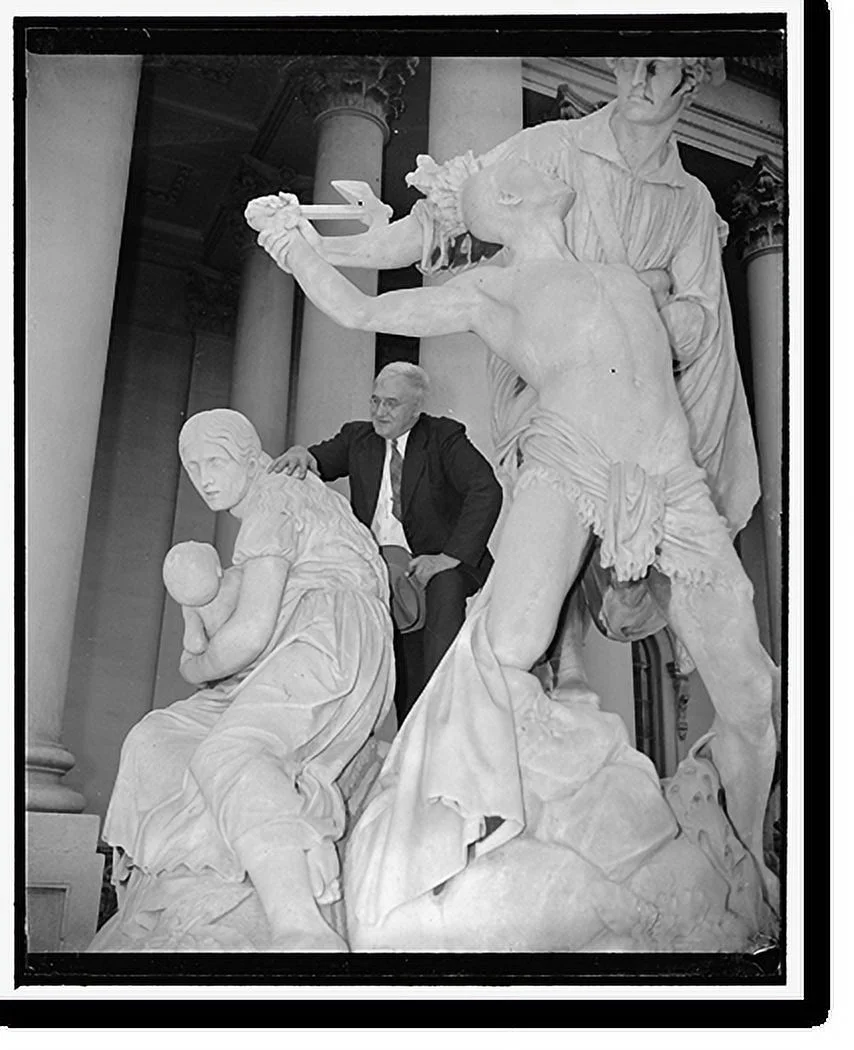 Historic Framed Print, Congress urged to remove tomahawk-swinging Indian statue from steps of Capitol. Washington, D.C., April 27. If Rep., 17-7/8