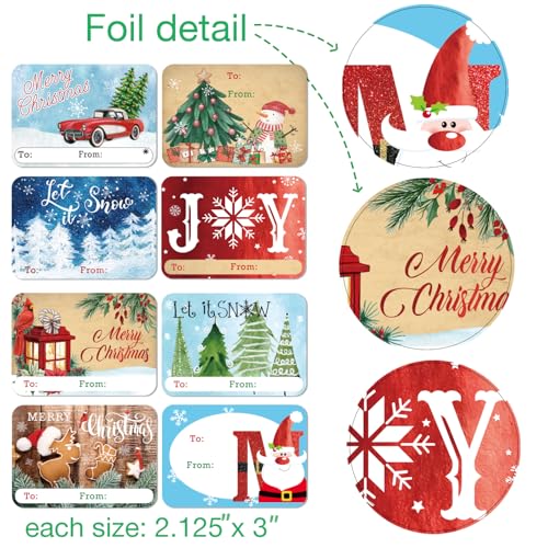 80-Count Large Foil Christmas Gift Tag Stickers, 8 Jumbo Designs - Xmas to and from Christmas Name Tags for Wrapping-Holiday Present self-Adhesive Gift Labels…