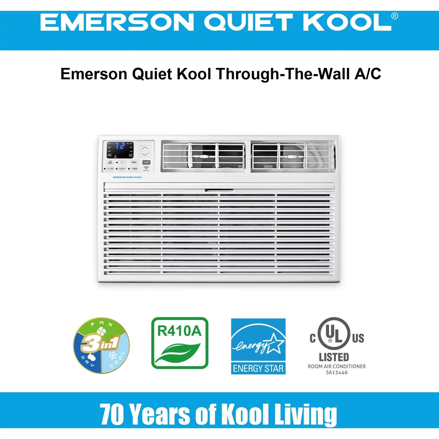 Emerson Quiet Kool 12,000 BTU 230-Volt Through-the-Wall Air Conditioner with Wi-Fi, White