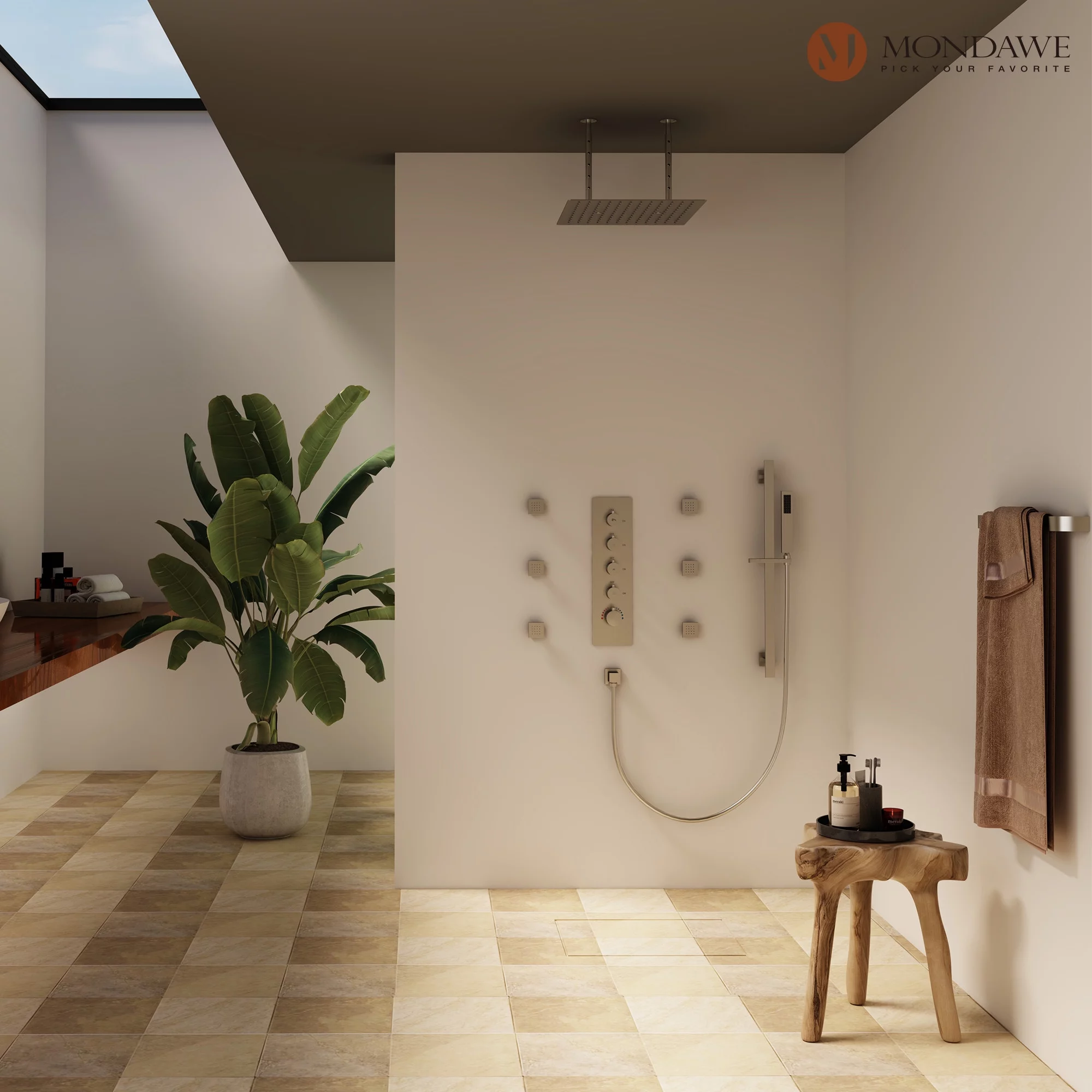 16 Inch Large Rain Shower System with 6 Body Spray, 4 Function Thermostatic Rain Showerhead Faucet with Handheld Combo Set