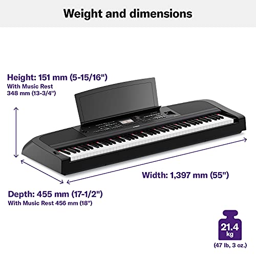 Yamaha 88-Key Weighted Digital Piano, with Foot Switch and Music Rest, Black-Furniture Stand Sold Separately, ‎167.64 x 45.72 x 20.32 cm (DGX670B)