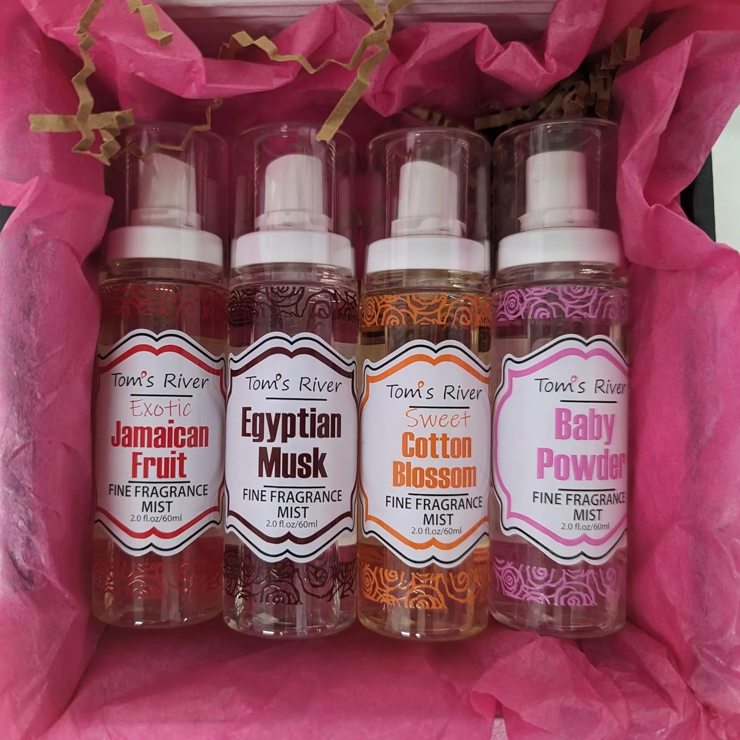 Infinix [Gift Set] 4pcs Fine fragrance body mist set. Pack of 4, Gift Boxed for women. Baby-powder scent, Cotton Blossom,Egyptian Musk, Jamaican Fruit