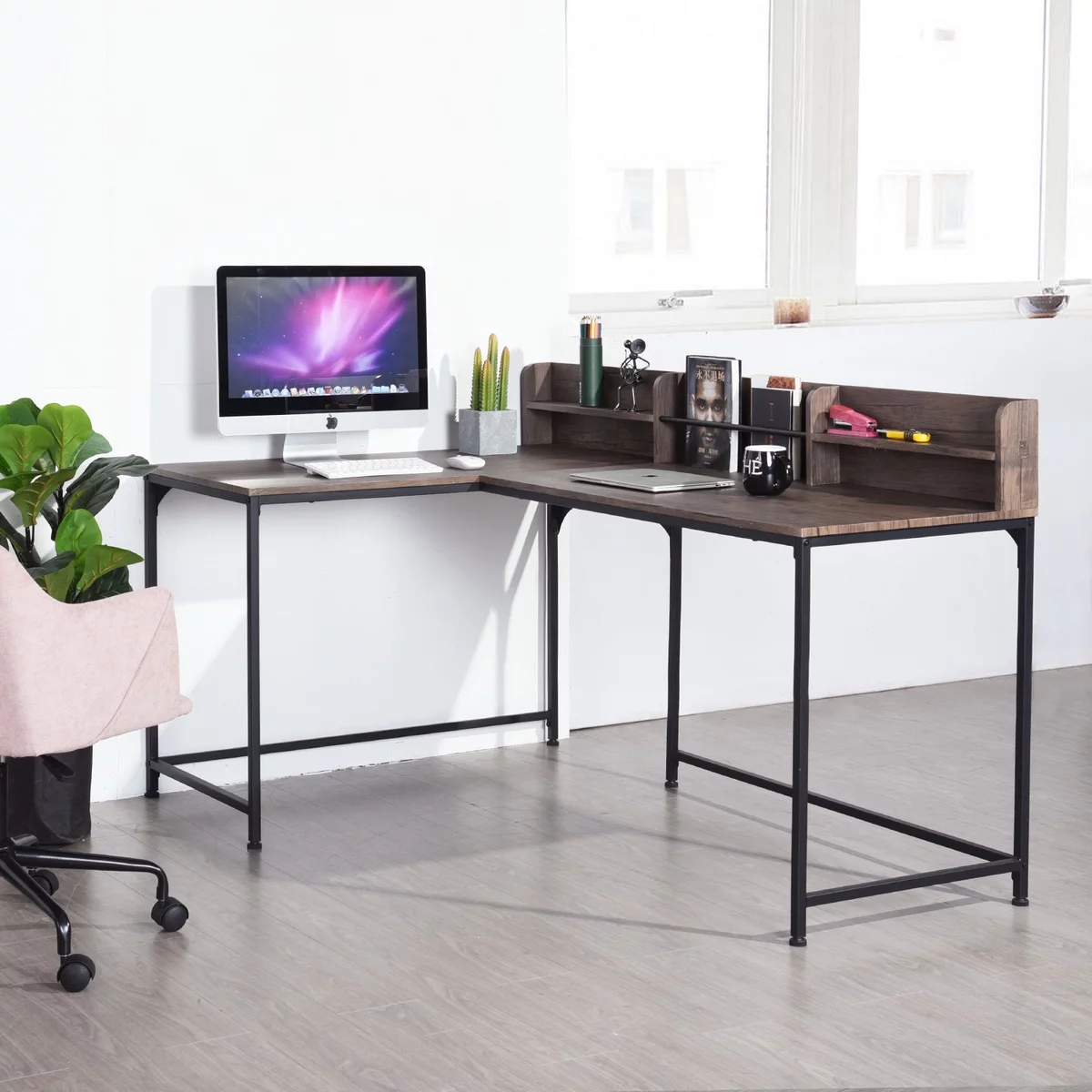 Homy Casa Modern L-Shaped Desk 65