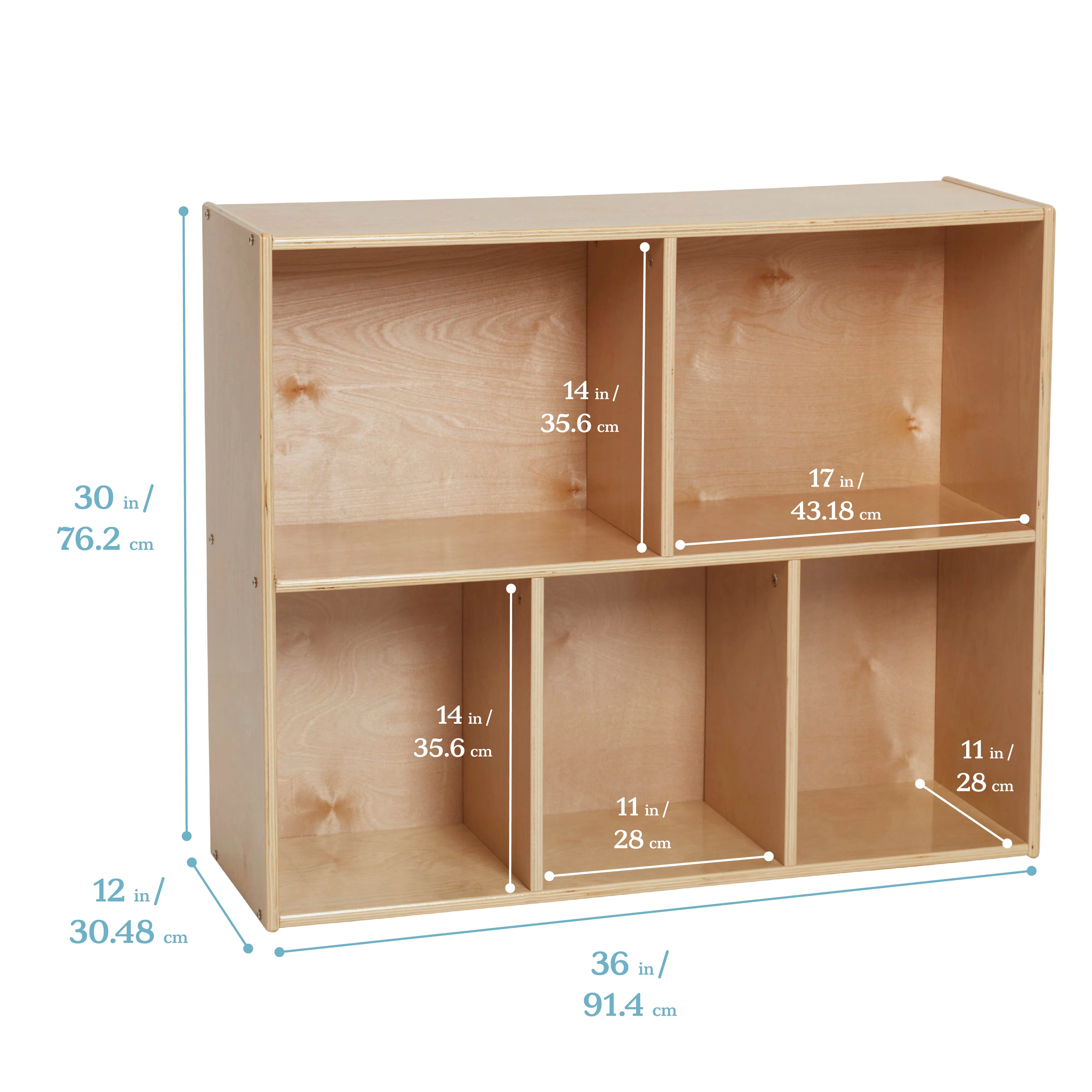 ECR4Kids Streamline 5-Compartment Storage Cabinet, 30in, Classroom Furniture, Natural
