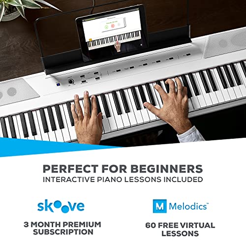 Alesis Recital – 88 Key Digital Piano Keyboard with Semi Weighted Keys, 2x20W Speakers, 5 Voices, Split, Layer and Lesson Mode, FX and Piano Lessons