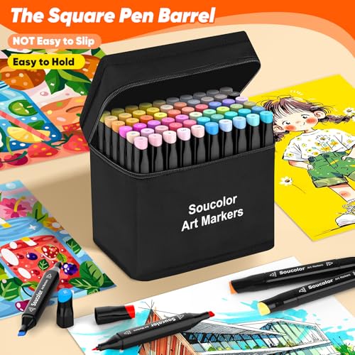 Soucolor Alcohol Markers 168 Colors with Case & Holders, Dual Tips Chisel & Fine Art Markers for Adult Coloring Kids Drawing, Artist Markers Art Supplies for Blending Sketching