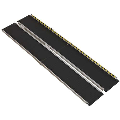 HOMCOM Wheelchair Ramp, 8FT Foldable Threshold Ramp, Aluminum Handicap Ramp with Non-Slip Surface, Transition Plates above and below for Home, Doorways, Steps, 600lbs Capacity