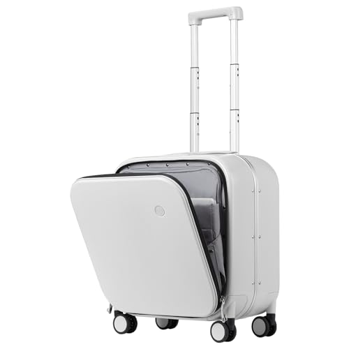 mixi Carry On Luggage, 20'' Suitcase with Front Laptop Pocket, Travel Rolling Luggage Aluminum Frame PC Hardside with Spinner Wheels & TSA Lock and Cover - Smoke White