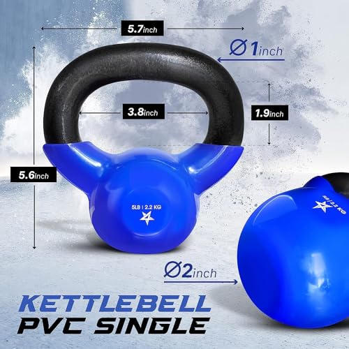 Yes4All 5-100 LB Kettlebells Vinyl Coated Cast Iron for Dumbbell Weights Exercises, Gym, Fitness, Full Body Workout Equipment Push up, Grip and Strength Training