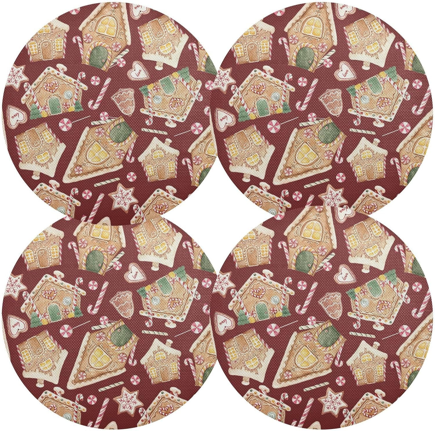 GZHJMY Christmas Gingerbread House Round Placemats Set of 6, Non-Slip PVC Table Mats Washable Heat Resistant Place Mats for Kitchen Dining Table Christmas Home Decor, 15.4 Inch Table Mat