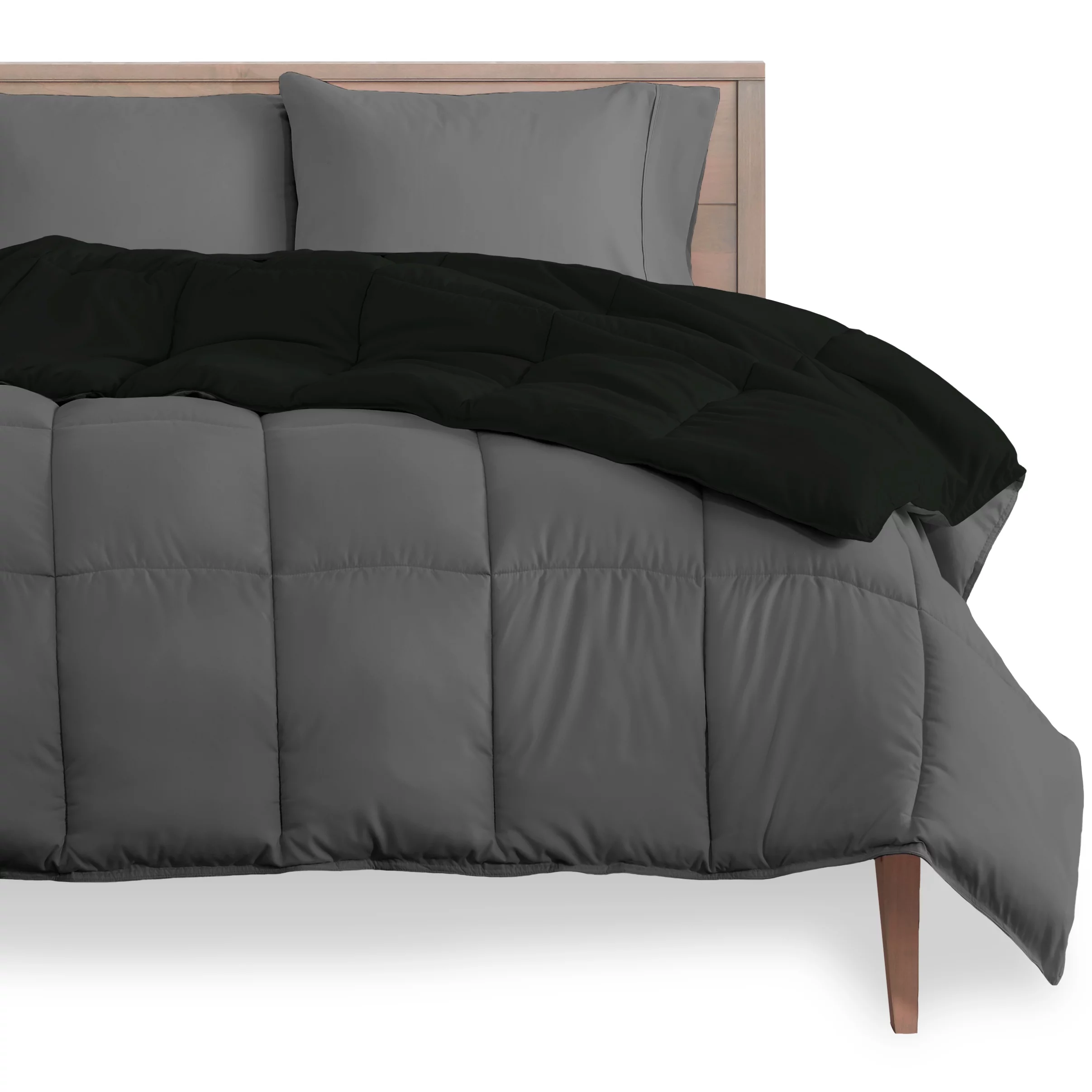 Bare Home Premium Ultra-Soft 1800 Collection Classic Modern Black Solid Print 100% Polyester Plush Comforters, King, Fluffy Reversible Washable