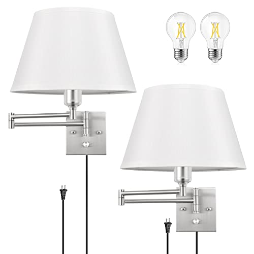 TRLIFE Dimmable Wall Sconce Plug in, Wall Sconces Set of Two Swing Arm Wall Lights with Plug in Cord and On/Off Dimmer Rotary Switch, 11.8