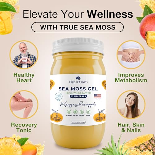 TrueSeaMoss Wildcrafted Irish Sea Moss Gel - Made with Organic Seamoss - Rich in Minerals, Vitamins, Vegan-Friendly - Supports Health, Made in USA from Fresh Sea Vegetables (5 in 1, Pack of 2)