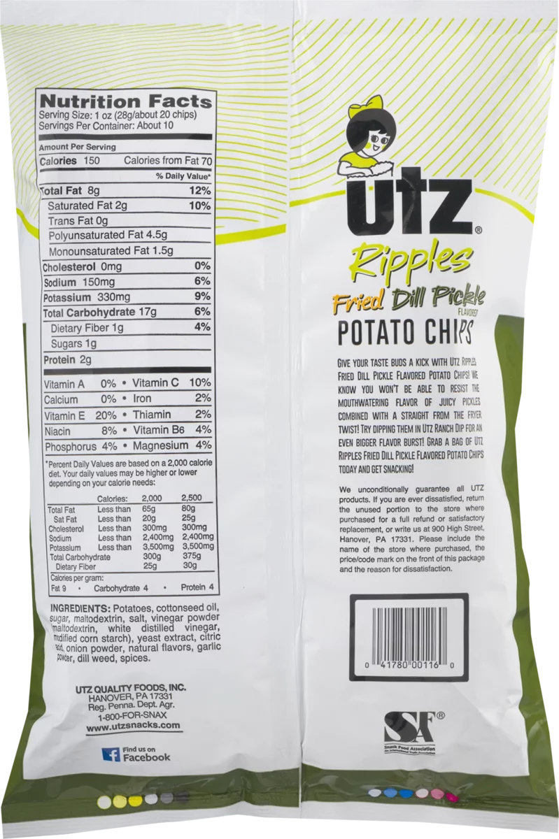 Utz Quality Foods Fried Dill Pickle Flavored Potato Chips, 3-Pack 7.75 oz.  Family Size