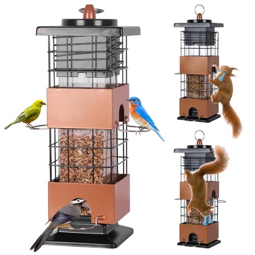 Bird Feeder Squirrel Proof for Outdoors Hanging, 2.5LBS Metal Bird Feeder with Bilateral Weight-Activated, Outdoor Bird Feeders - Large Capacity