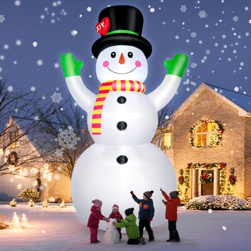 10 FT Christmas Inflatables Snowman Outdoor Yard Decorations, Giant Blow Up Snowman, Built-in Bright LED Lights, Huge Xmas Blowups Snow Man Outside Holiday Decor for Garden Patio Porch Lawn Home Party