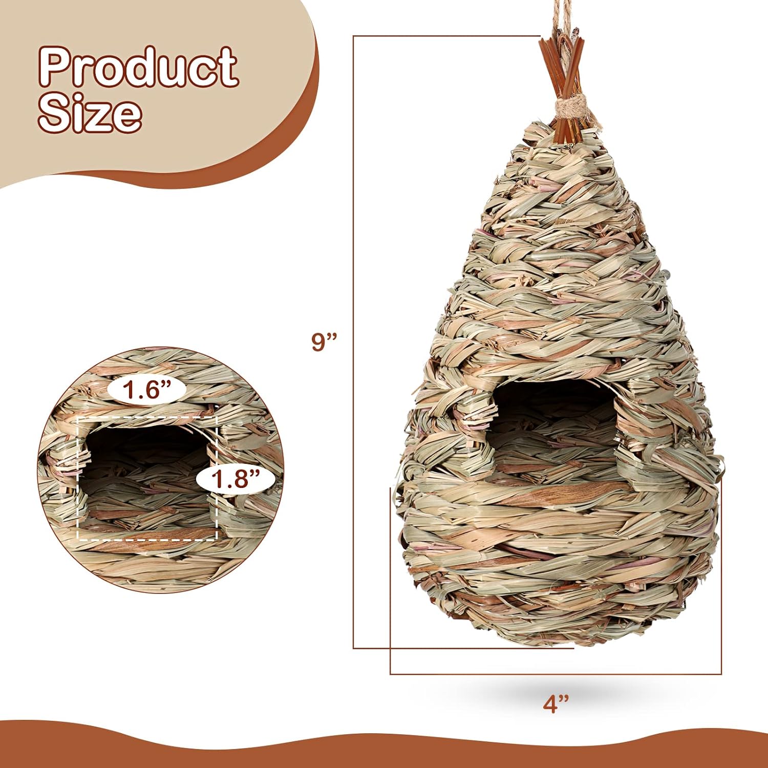 3 Pack Hummingbird Nest House for Outside Hanging Bird Home Hummingbird Gifts with Coconut Fiber Nesting Material Red Ribbon Woven Hummingbird Nest Finch for Gardening Gifts Home Decoration