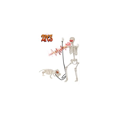 5.4Ft Halloween Skeleton - Life Size Skeleton with Glowing Eyes Scary Creepy Sound Movable Joints Full Size Posable Skeleton Decor Halloween Decorations Outdoor Indoor