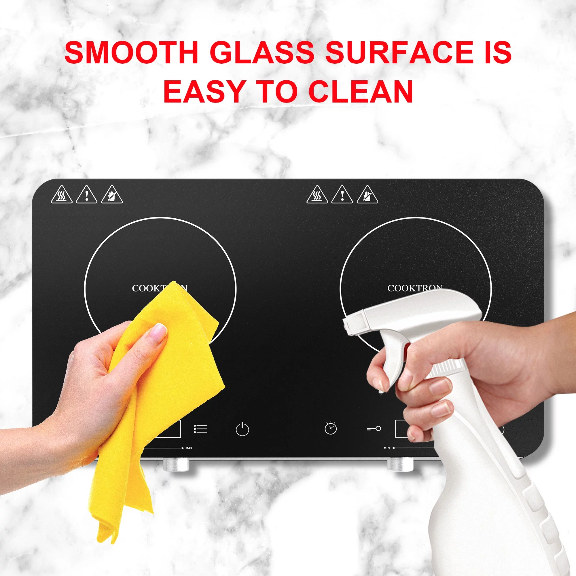 COOKTRON 1800W 120V Double Burner Electric Induction Cooktop w/Knobs