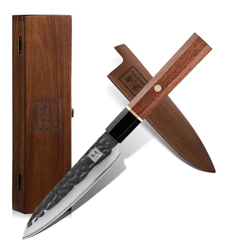 ENOKING 8 Inch Japanese Kitchen Knife, Hand Forged Japanese Chef Knife Gyuto Knife, Professional Japanese Knife 5 Layers 9CR18MOV High Carbon Chefs Knife Meat Sushi Knife (Rosewood Handle)