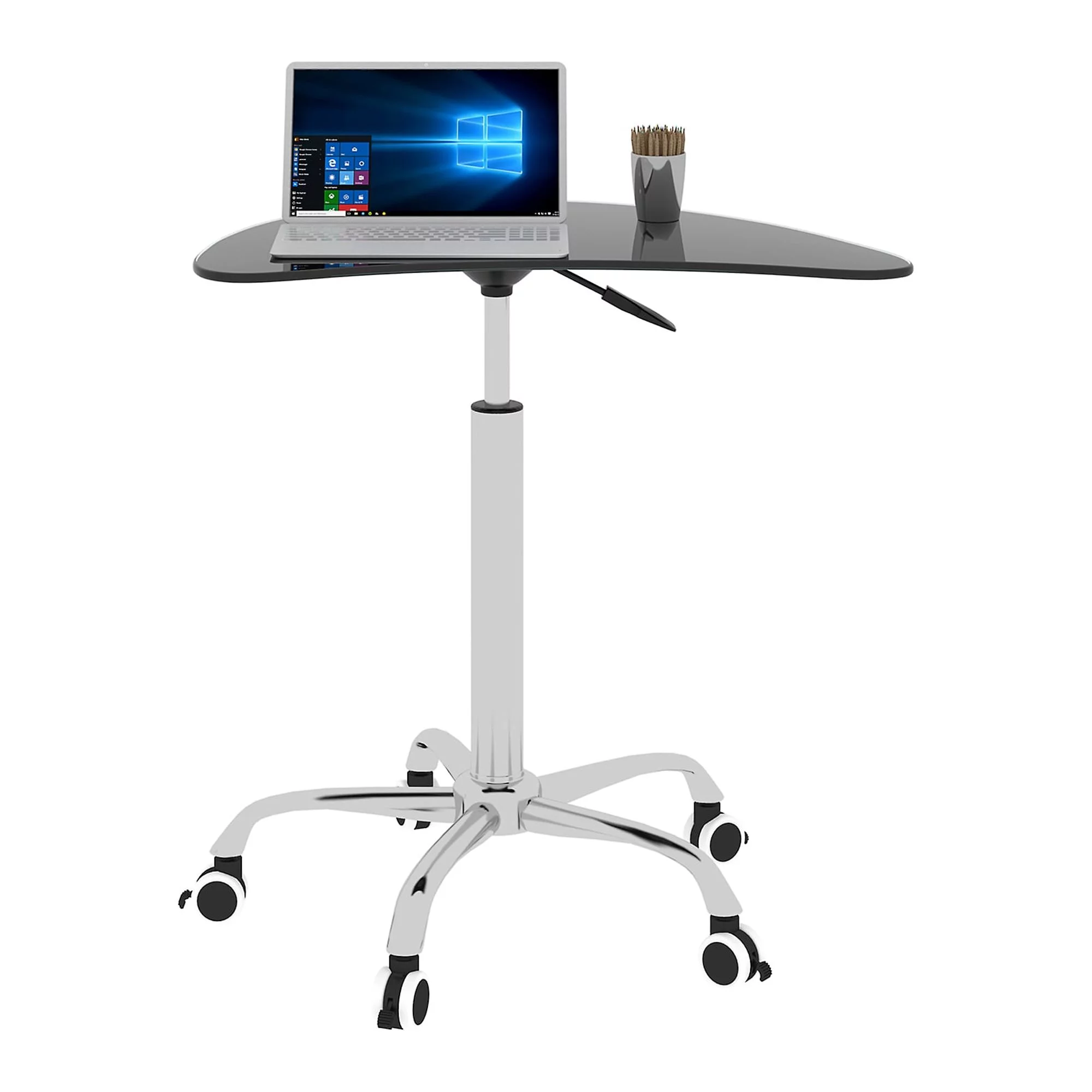 Adjustable Height Black Tempered Glass Table Desk Table with Lockable Wheels(Adjustable Range 24.2 