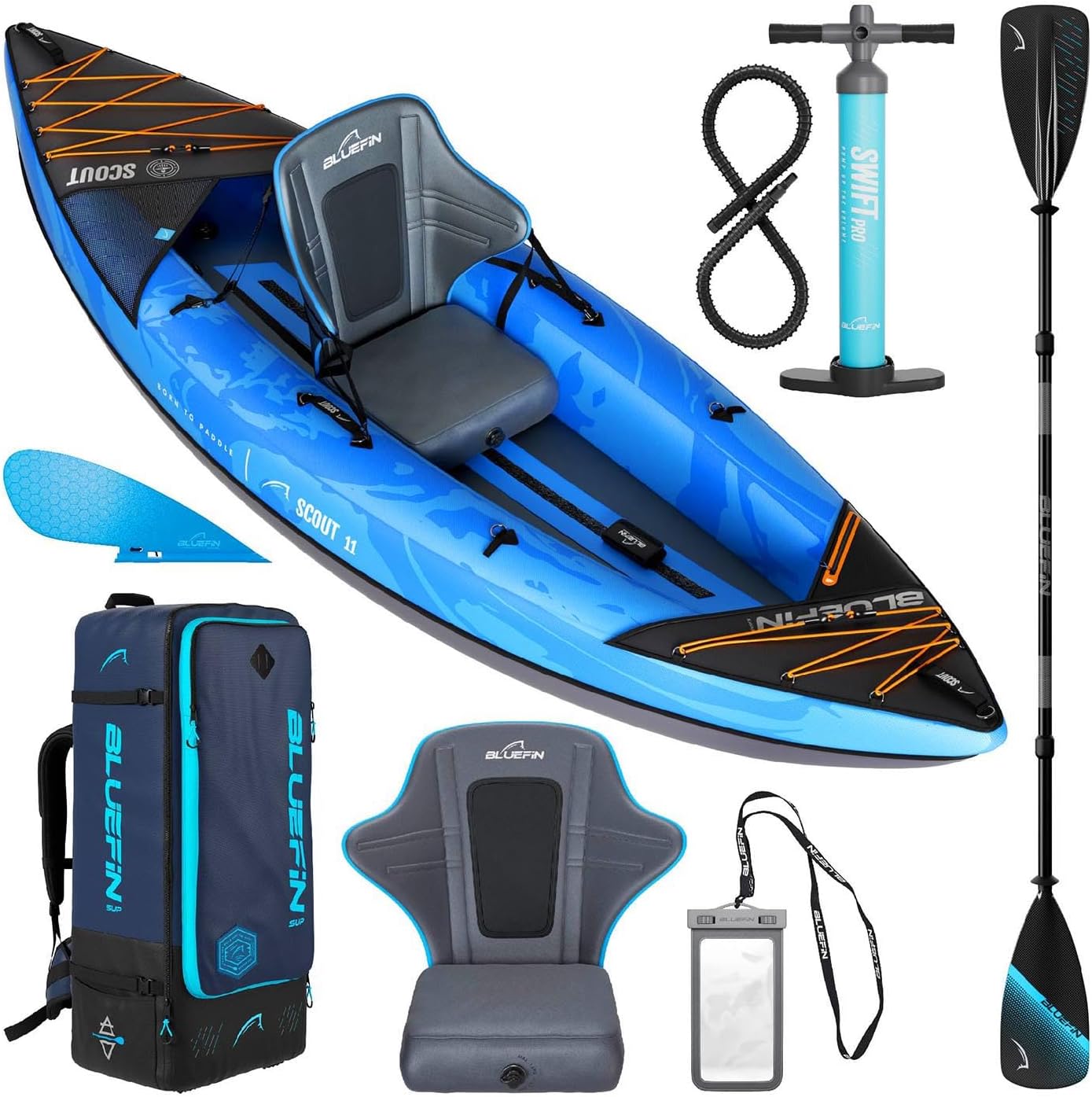 Bluefin Scout Inflatable Kayak, Inflatable 1 Person Kayak, Inflatable Canoe Alternative