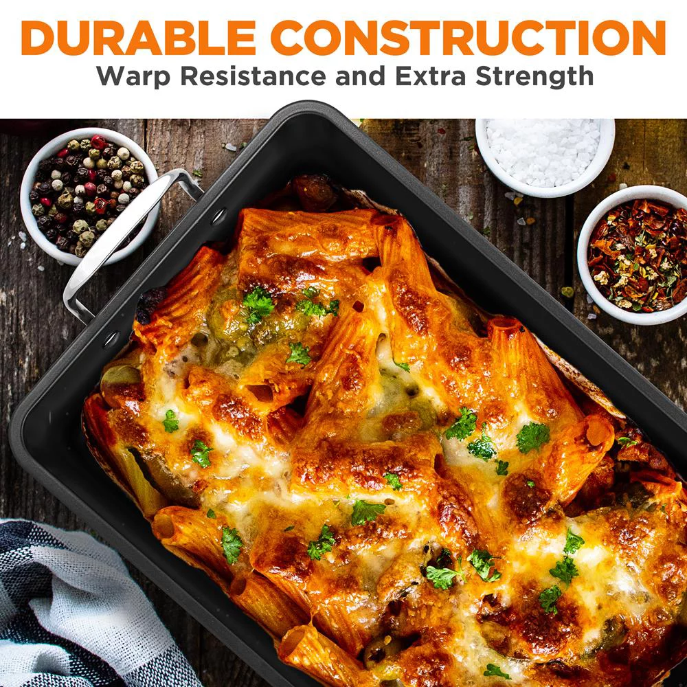 NutriChef Non-Stick Carbon  Roasting Steel Pan with Wire Handle