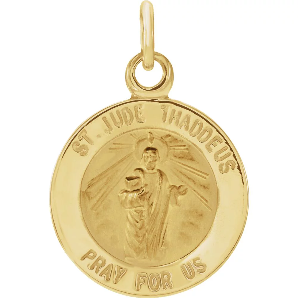 Pendant Necklace 14k Yellow Gold 12mm Polished Round St. Jude Thaddeus Medal Jewelry Gifts for Women