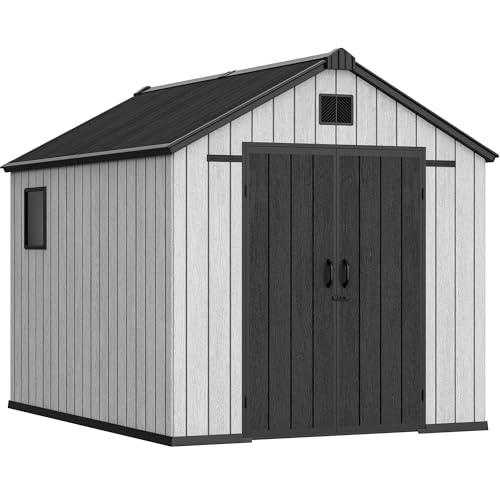 YITAHOME 8x10 FT Outdoor Storage Shed with Lockable Door, Large 544 Cuft Resin Shed with Floor Roof Windows Vents, All-Weather Plastic Storage Shed Tool Organizer for Backyard Garden Patio Lawn, Gray