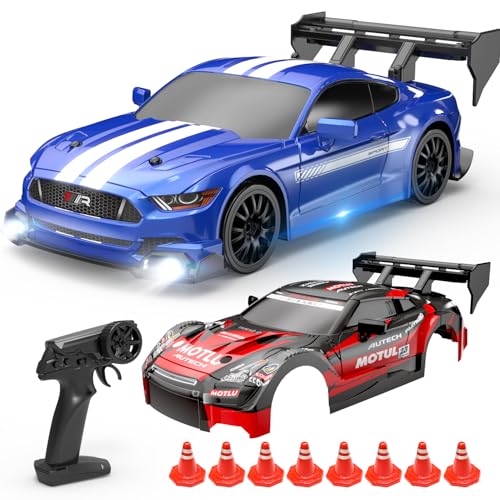 HOLYFUN RC Drift Car 4WD 2.4GHz High Speed Remote Control Cars Vehicle with 2 Car Shells, LED Lights, Two Batteries(20Min) and Drifting Tires, Racing Sport Toy for Kids, Boy