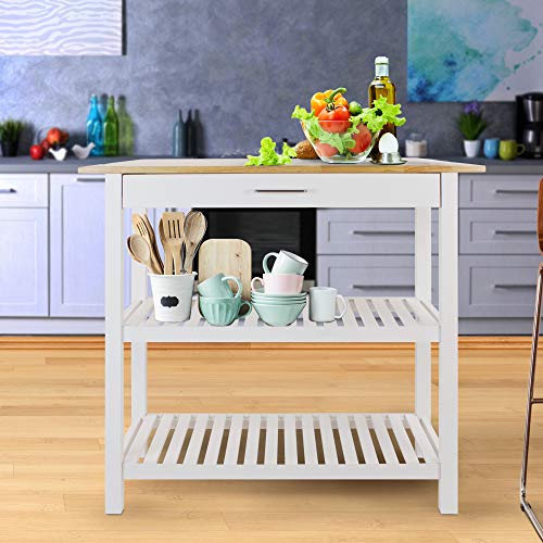 Casual Home Kitchen Island with Solid American Hardwood Top, Natural/White, 40