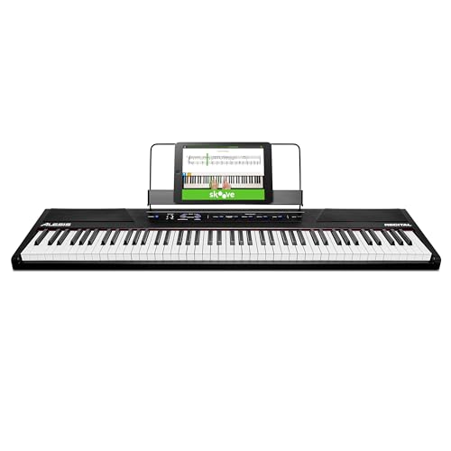 Alesis Recital – 88 Key Digital Piano Keyboard with Semi Weighted Keys, 2x20W Speakers, 5 Voices, Split, Layer and Lesson Mode, FX and Piano Lessons