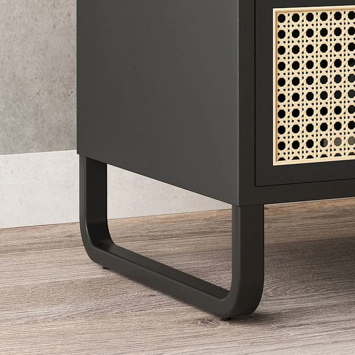 homary Minimalist Nightstand Rattan Woven Bedside Table with 1 Drawer Bedroom Furniture End Table Black