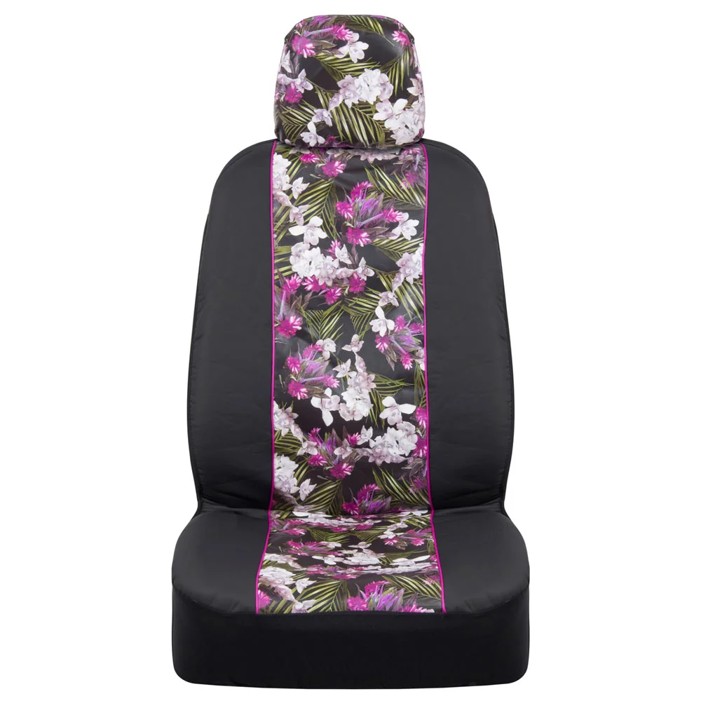 BDK Catalina Flower Seat Covers for Car SUV Truck - Sideless Seat Style Compatible with Armrest & Airbag - Universal Fit 2 Sets