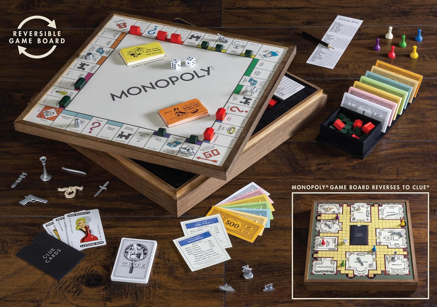 WS Game Company Monopoly and Clue 2-in-1 Deluxe Vintage Edition