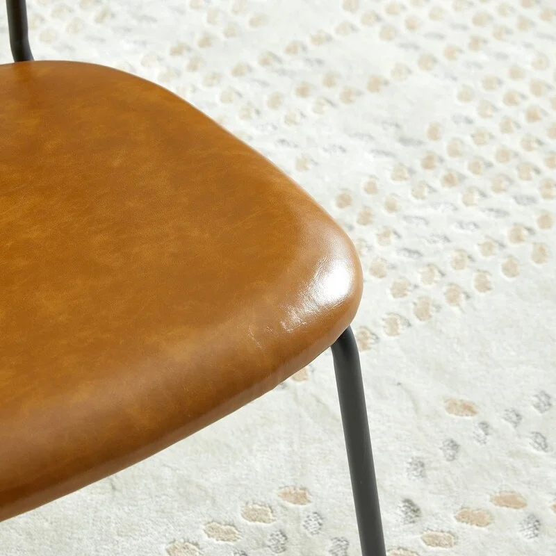 Mid Century Boho Rattan Dining Chairs Set Of 2, Stylish Upholstered Accent Chairs with PU Leather Cushion, Armless Side Chairs Brown