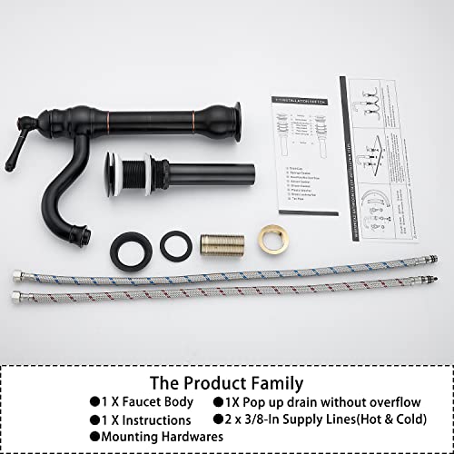 GGStudy 360° Swivel Antique Brass Bathroom Vessel Sink Faucet Single Handle One Hole Matching with Pop Up Drain