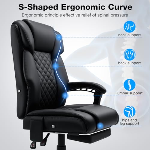 HOFFREE Massage Office Chair with Heat 7 Points Vibration Ergonomic Executive Office Chair with Footrest Reclining Home Office Desk Chairs High Back Black