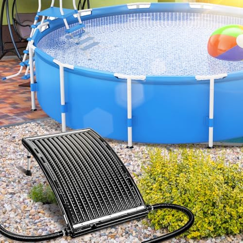 Upgraded Solar Pool Heater, Solar Pool Heater for Above Ground Pool, Thickened Panel 113x69 cm, Solar Heater for Above Ground Pool, Includes 2 Adapters, 2 Hoses & Clamps, 2 Plumbers Tapes