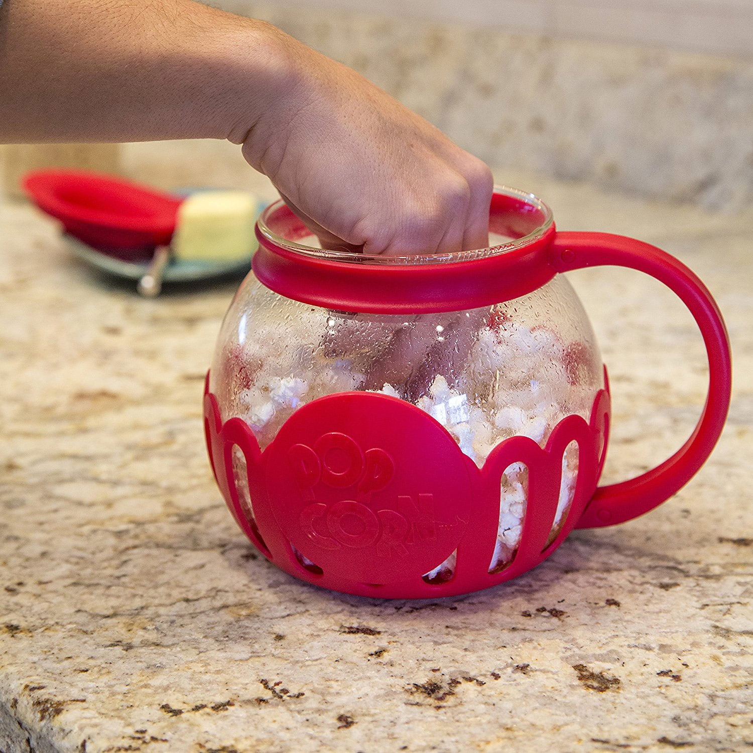 Ecolution Micro-Pop Microwave Popcorn Popper 3QT - Temperature Safe Glass w/Multi Purpose Lid (Large, Blue)