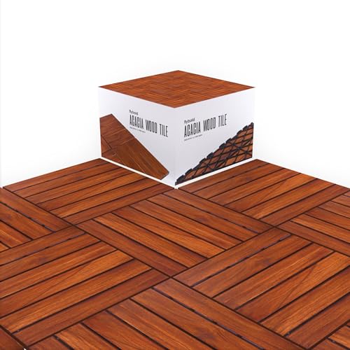 Flybold Interlocking Deck andFlooring Tiles - Teak Wood Outdoor Flooring - 12