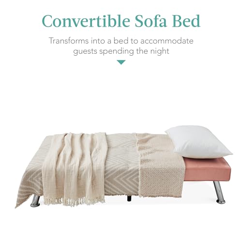 Best Choice Products Faux Leather Upholstered Modern Convertible Futon, Adjustable Folding Sofa Bed, Guest Bed w/Removable Armrests - Blue